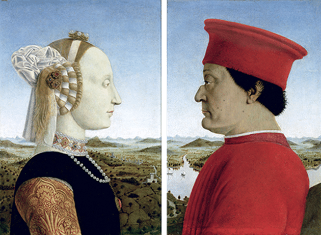 Piero della Francesca, Diptych of Federico da Montefeltro and Battista Sforza, c. 1465. Uffizi Gallery, Florence. Image: Bridgeman Images